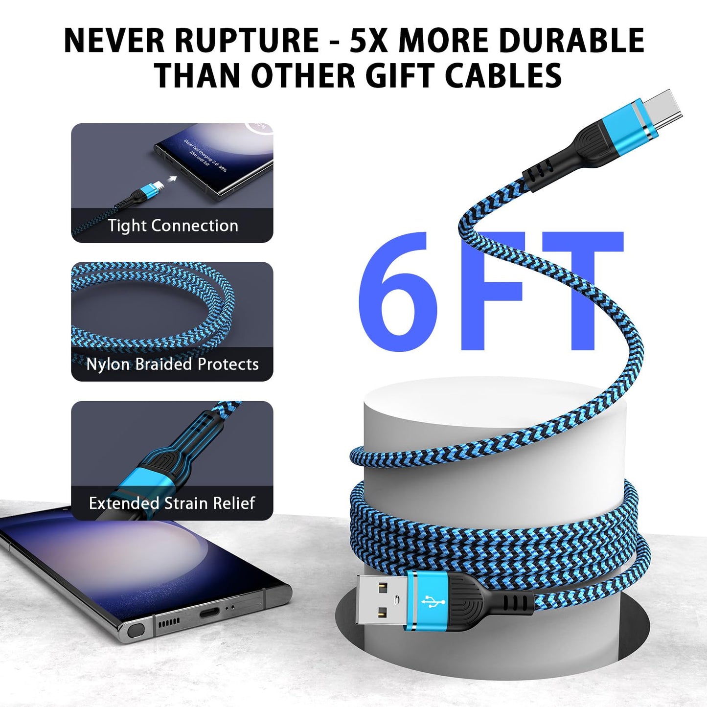 S25 Ultra S25+ A14 A15 5G Samsung Charger Fast Charging Cord 2Pack 6FT USBA to USBC Cables Android Charger Cord for Samsung Galaxy S24 S23 S22,A35 A55