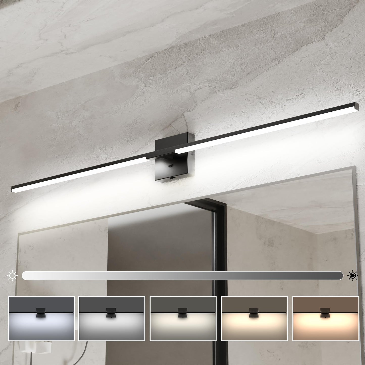 Ensenior Modern Bathroom Vanity Light 48 inch, Built-in Dimmer, 28W Dimmable 5CCT Led Bath Lights, Black Bar Vanity Lights for Bathroom Mirror