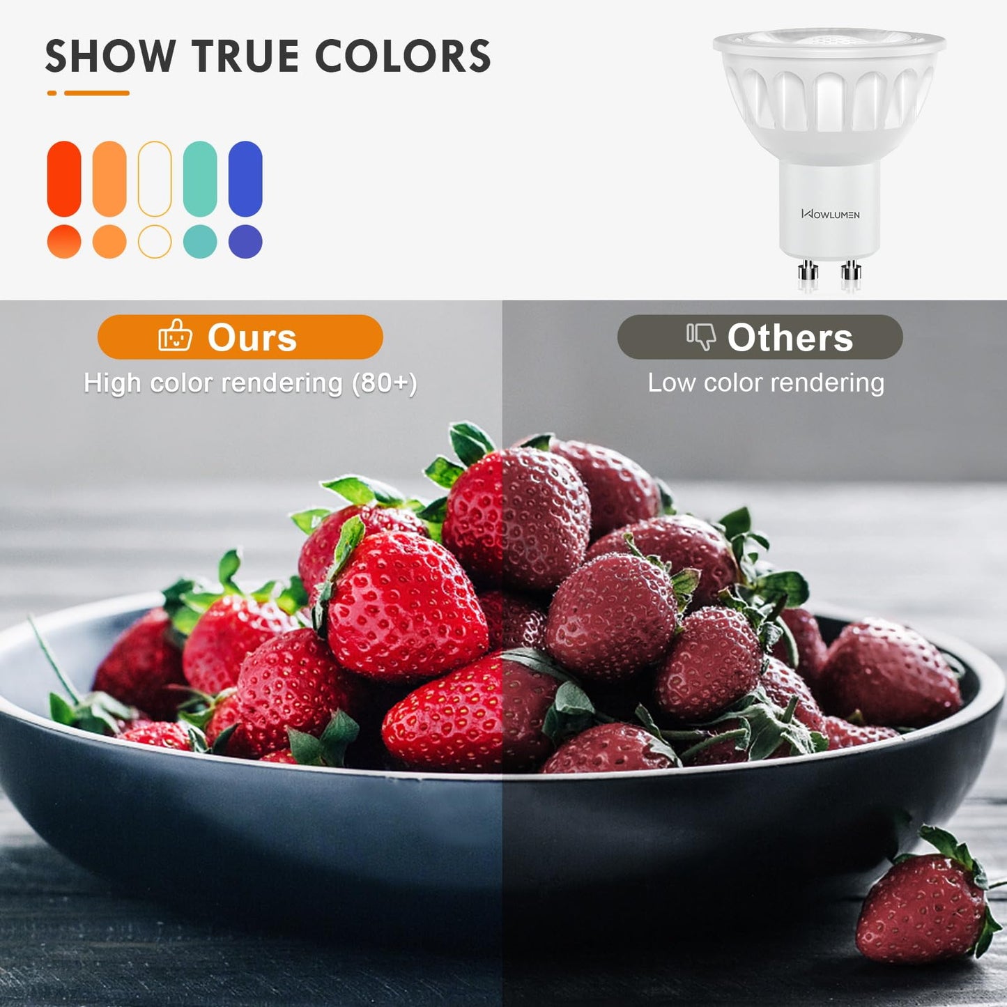 WOWLUMEN Dimmable GU10 LED Light Bulbs, MR16 GU10 Base Bulb Replacement for Recessed Track Lighting, 3000K Warm White 5W 500LM 40° Spotlight