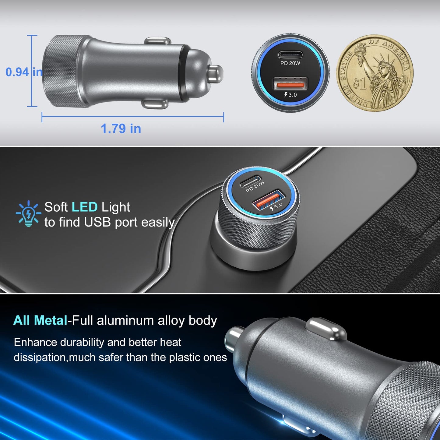 5 Pack USB C Car Charger, Bangfun 36W Dual USB Car Adapter Fast Charge PD&QC 3.0 Cigarette Lighter USB Charger Compatible iPhone 15 14 13 12 11 Pro