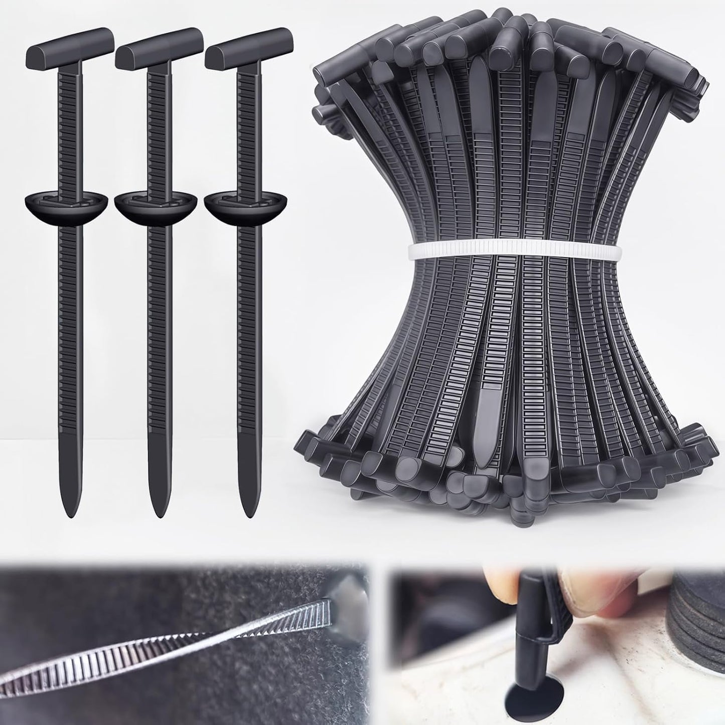Upgraded Nylon Universal Cable Tie Buckles - Nylon Zip Ties Holders Kit, Automotive Zipper Clips Self-Locking T Rivet Zipties for Car Fender Trunk