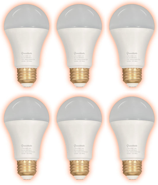 GoodBulb 100 Watt Replacement- 14 Watt Rough Service LED A19 - Pure White - 1600 Lumens - 5000 Kelvin - Non Dimmable - Long-Lasting 25,000 Hours (6