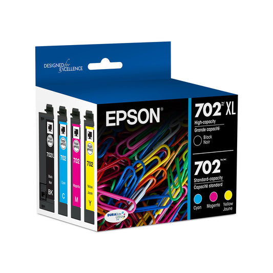 EPSON 702 DURABrite Ultra Ink High Capacity Black & Standard Color Cartridge Combo Pack (T702XL-BCS) Works with WorkForce Pro WF-3720, 3730, 3733