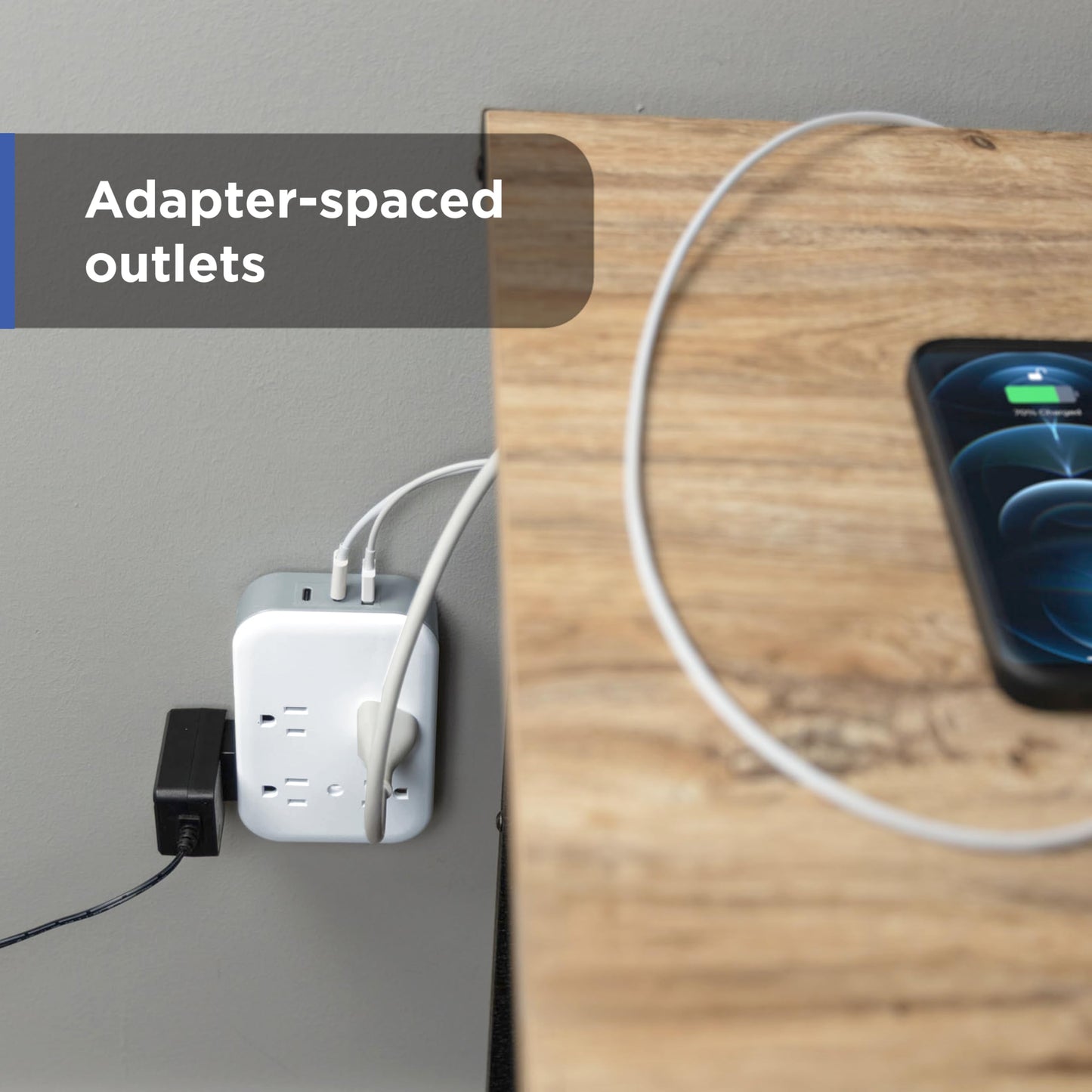 GE All-in-One Surge Protector Wall Tap, 8 Outlets (4 Grounded + 4 Polarized), 2 USB-C & 1 USB-A, 15W Shared, 1140J, Circuit Breaker, ETL Certified