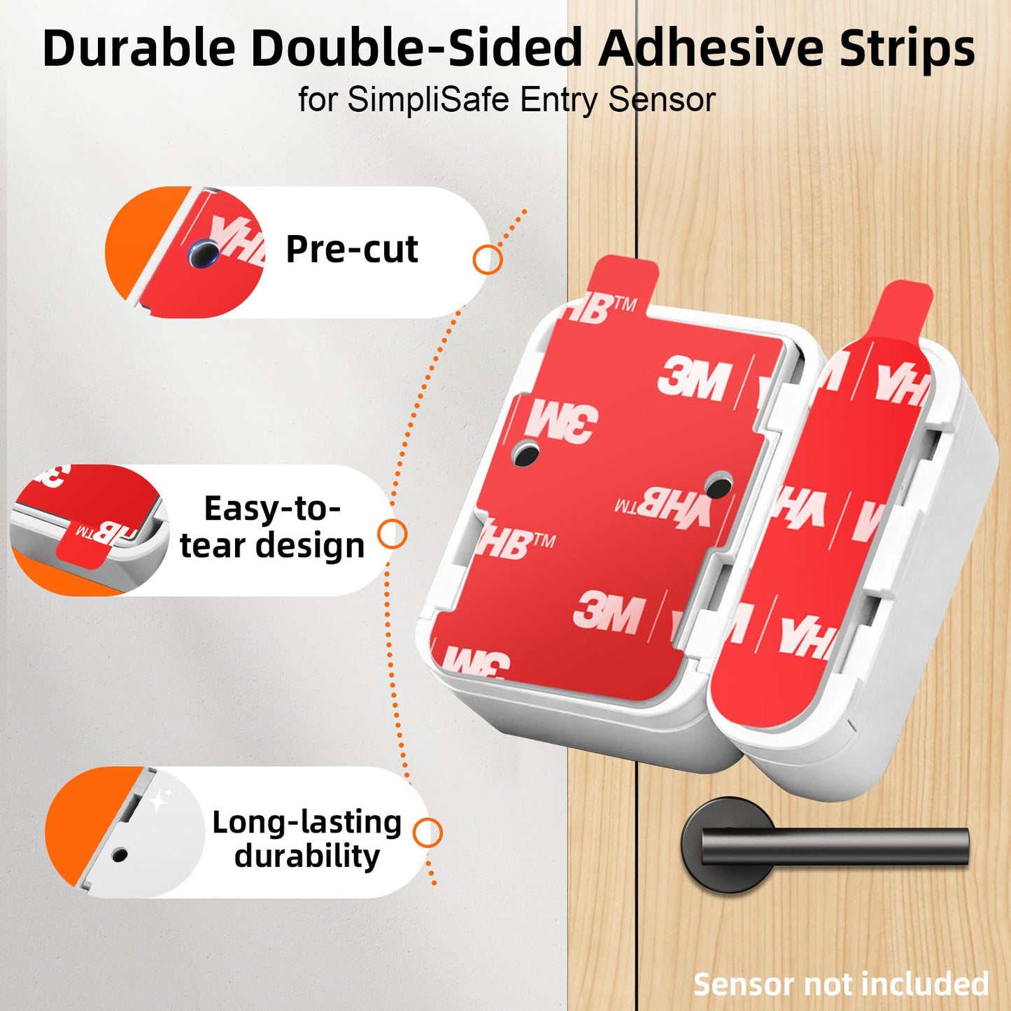 Adhesive Replacement for SimpliSafe Entry Sensor: Pre-Cut Double Sided Tape Sticker (5 Sensors Pads & 5 Magnet Pads) Stick on Door Window, Mounting