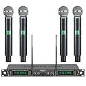 Phenyx Pro Wireless Microphone System, 4-Channel UHF Wireless Mic, Fixed Frequency Metal Cordless Mic with 4 Handheld Dynamic Microphones, 260ft
