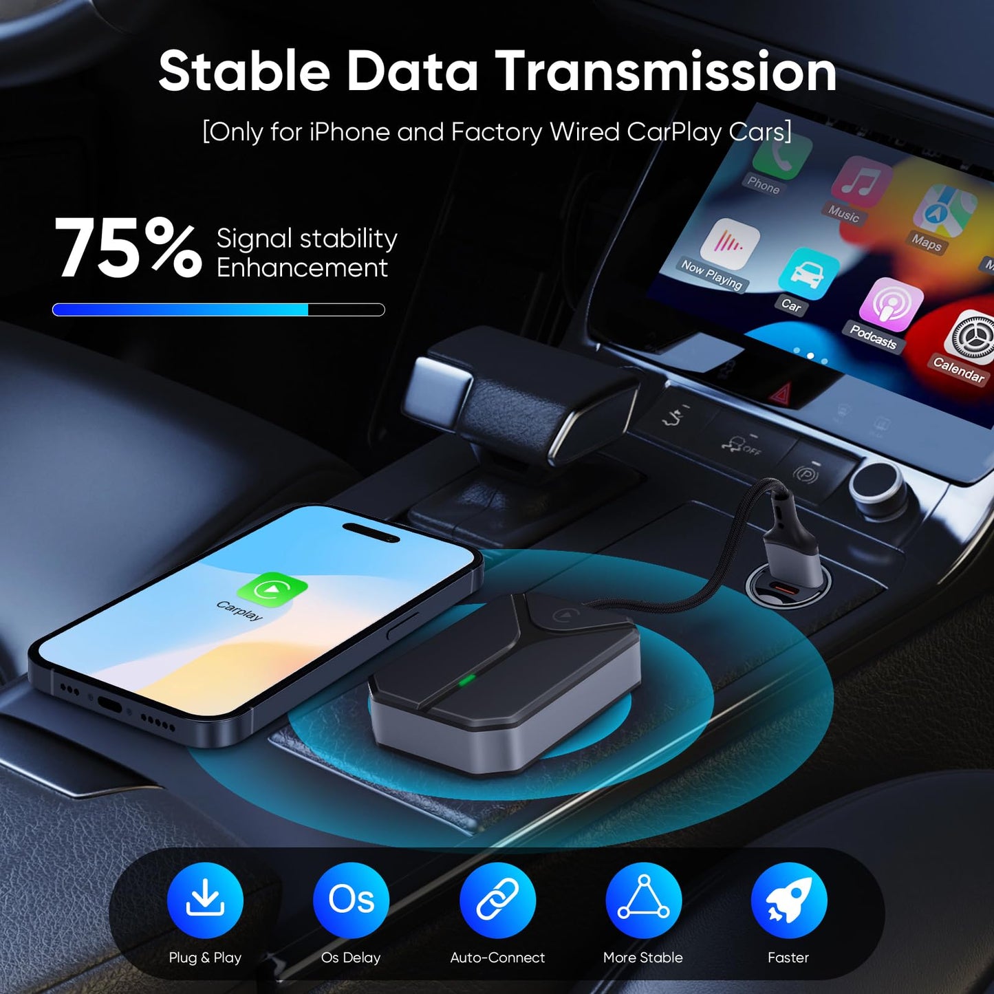 Wireless CarPlay Adapter for iPhone, 2026 Wired to Wireless CarPlay Dongle, Plug & Play USB-C Adapter, 5.8GHz WiFi, Bluetooth 5.3, Auto Connect, Low
