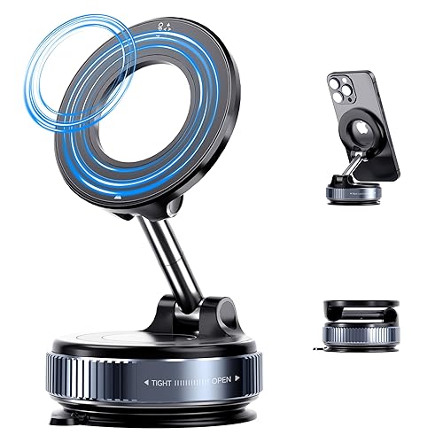 Lionora Vacuum Suction Cup Magnetic Phone Holder, Upgraded 360° Adjustable Magnetic Suction Cup Phone Mount for Car/Gym/Mirror/Smooth Surface