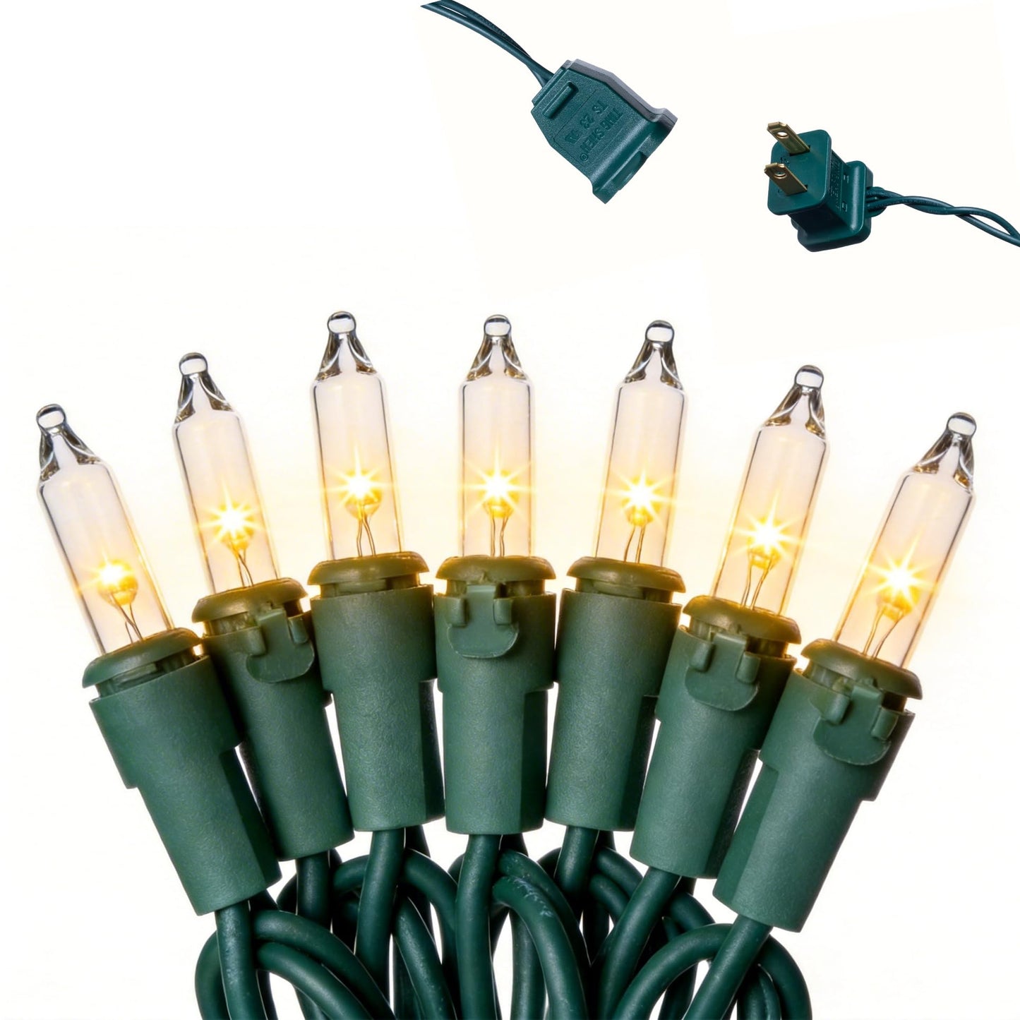 PCORES Mini Clear Christmas String Lights 52ft 200LED Warm White Outdoor String Lights, Fairy Lights Connectable Green Wire UL Certified (Includes 2