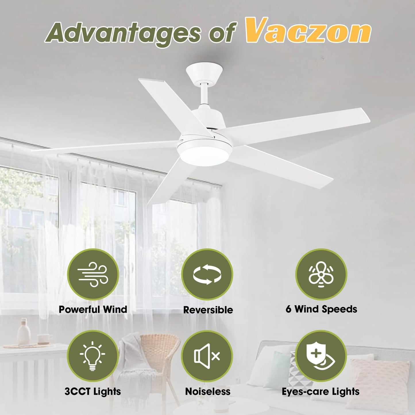 Ceiling Fans with Lights and Remote - 52 Inch Modern Cooling Fan with Noiseless Reversible DC Motor Timer White Ceiling Fan for Bedroom Living Room