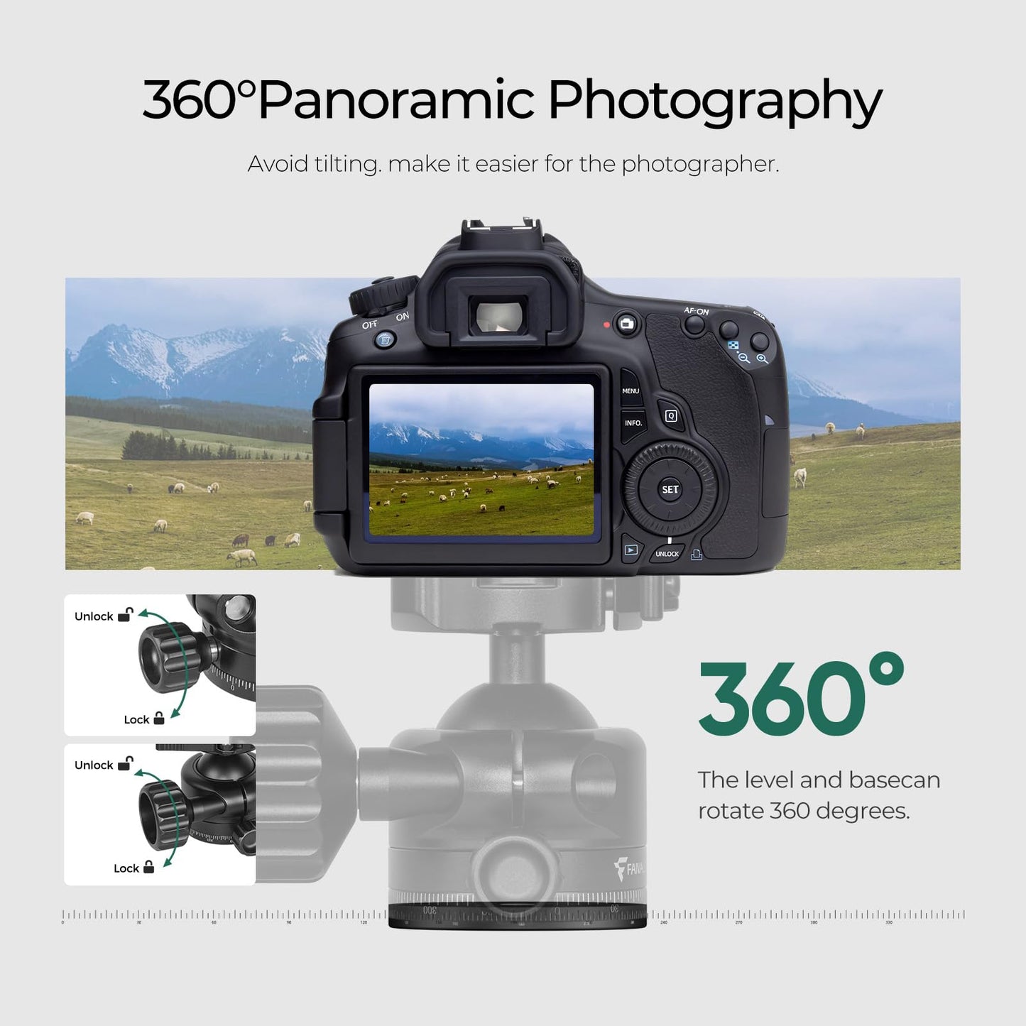 FANAUE XB-40T Tripod Ball Head Mount Compatible with Arca Swiss Quick Release Plate 3/8" Thread Mount 360 Panorama Rotation for Tripod Monopod DSLR