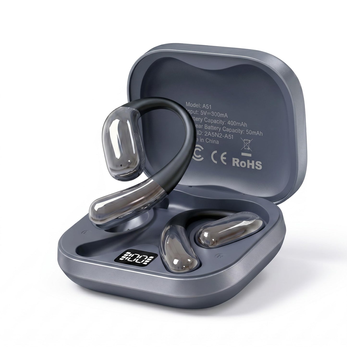 Open Ear Headphones, Wireless Headphones with Smart Digital Display & Mic