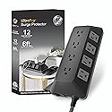 GE UltraPro Adapt 12-Outlet Surge Protector, 6ft Braided Heavy Duty Extension Cord, Flat Plug Power Strip, 3540 Joules, Black, 74542