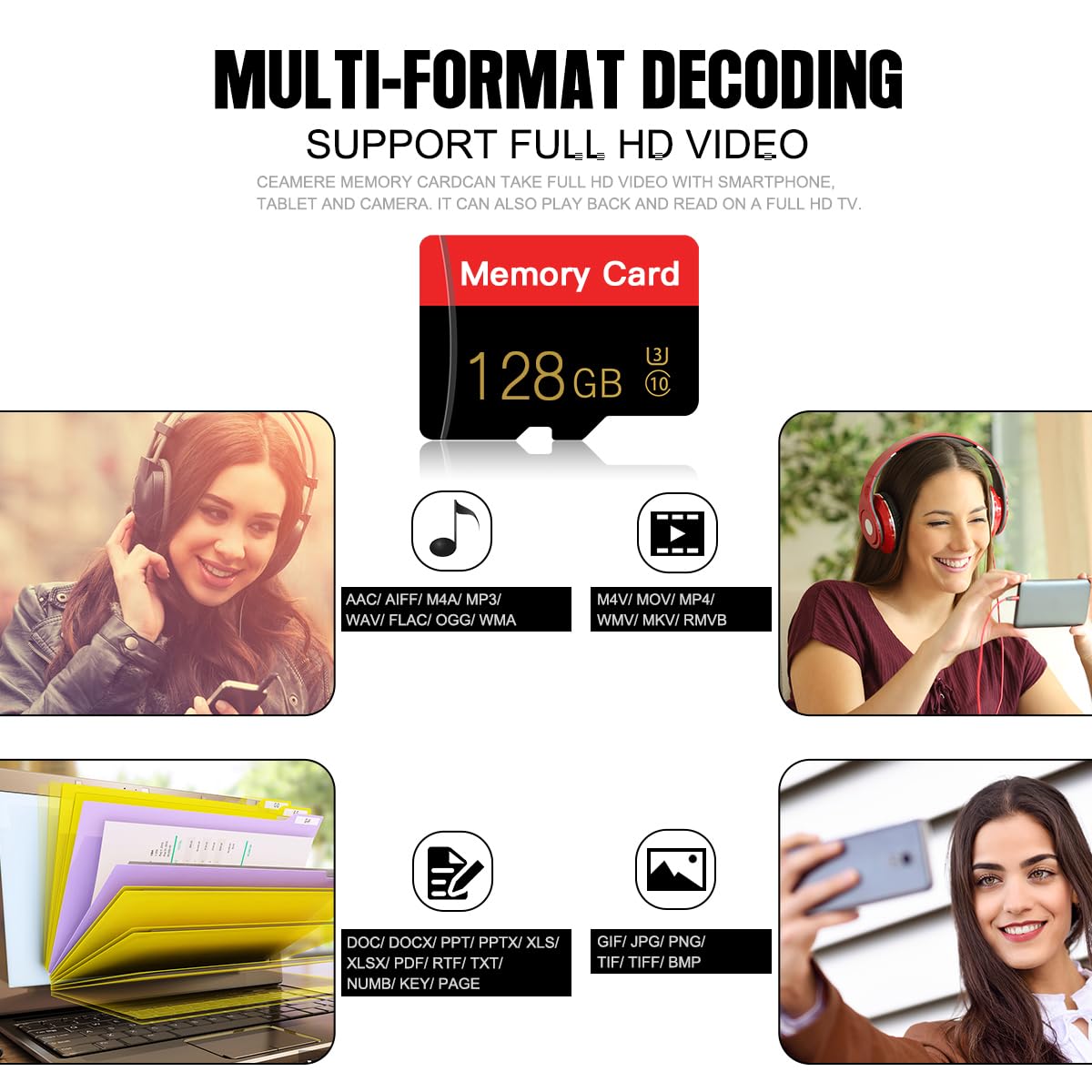 2 Pack Micro Memory Card 128 GB with Adapter, C10/UHS-I/A1 TransFlash Card, TF Card for Smartphone, Tablet, Camera, Drone (Red 128GB*2)