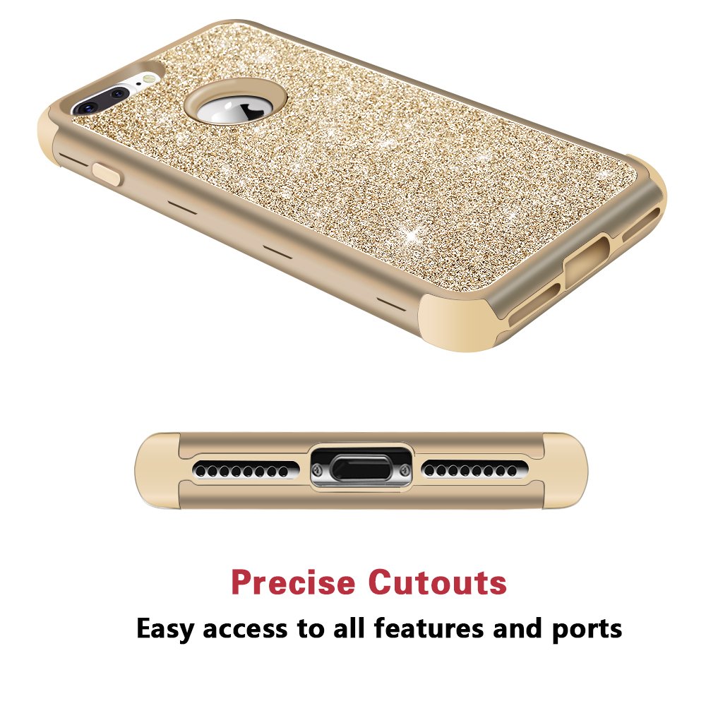 Hython Designed for iPhone 8 Plus, iPhone 7 Plus Case, Heavy Duty Defender Protective Bling Glitter Sparkle Hard Shell Hybrid Shockproof Rubber Bumper