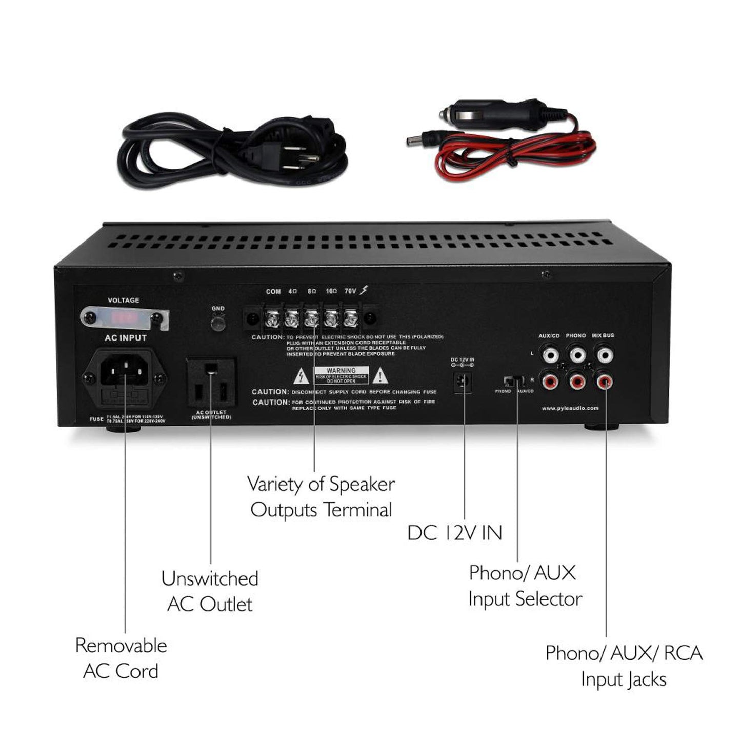 Pyle Compact Mono Public Address Amplifier - Professional 80 Watt Peak 70v PA Amplifier for Restaurants or Commercial Applications, 2 Mic Inputs