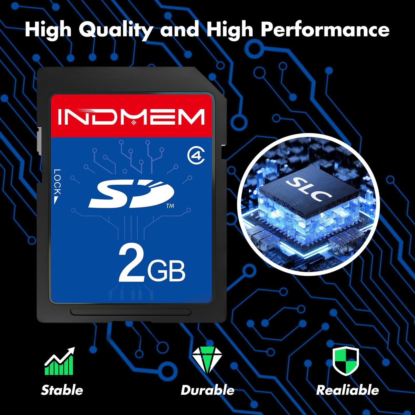 INDMEM 5 Pack SD Card 2GB Class 4 Flash Memory Card 2G SLC Stanard Secure Digital Cards