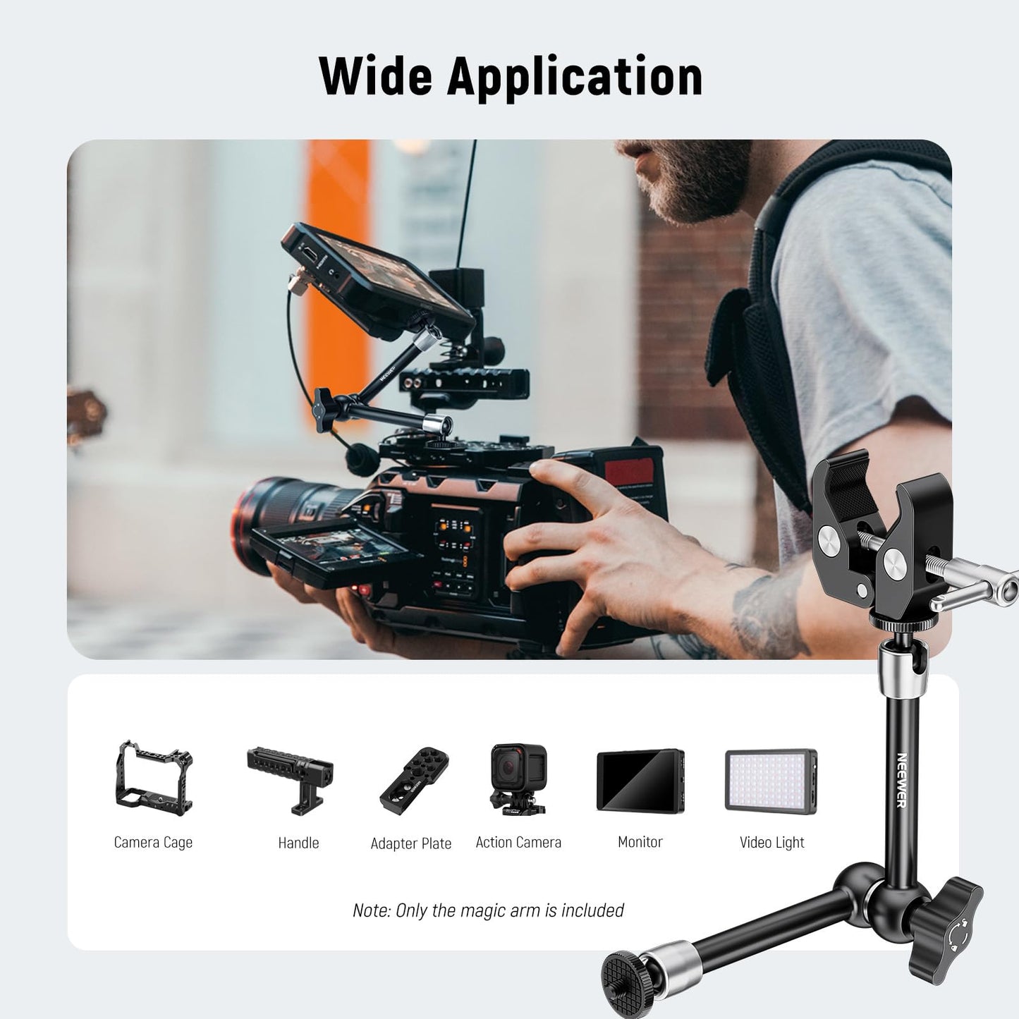 NEEWER 9.8"/25cm Adjustable Magic Arm with Super Clamp, 1/4" & 3/8" Threads, 1/4" Screws for Flash/LED Light/Microphone/Monitor, Compatible