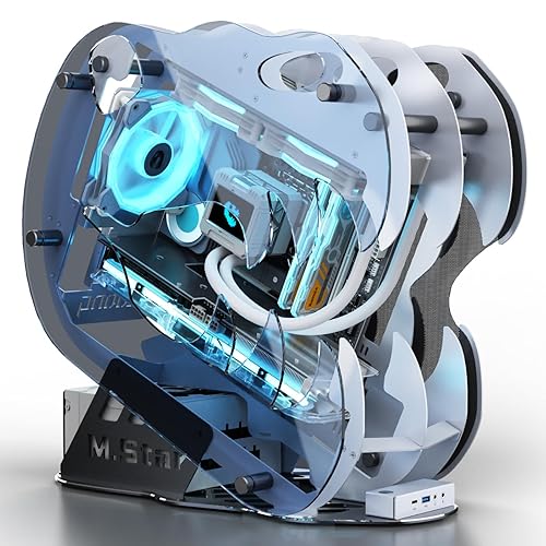 MegaPC Upgraded Open-Frame Mid-Tower Micro-ATX/Mini-ITX Gaming PC Case, Tempered Glass Side Panel, Pre-Installed ARGB PWM Fan, with USB3.0, Type-C