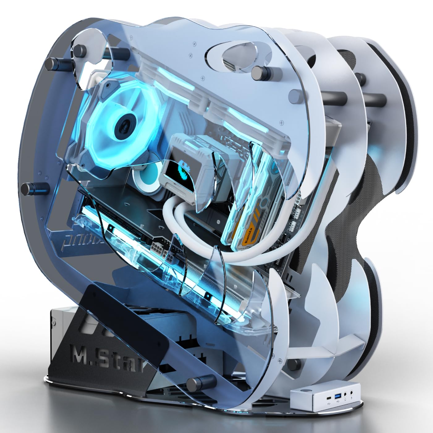 MegaPC Upgraded Open-Frame Mid-Tower Micro-ATX/Mini-ITX Gaming PC Case, Tempered Glass Side Panel, Pre-Installed ARGB PWM Fan, with USB3.0, Type-C