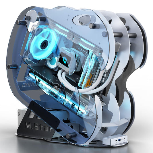 MegaPC Upgraded Open-Frame Mid-Tower Micro-ATX/Mini-ITX Gaming PC Case, Tempered Glass Side Panel, Pre-Installed ARGB PWM Fan, with USB3.0, Type-C