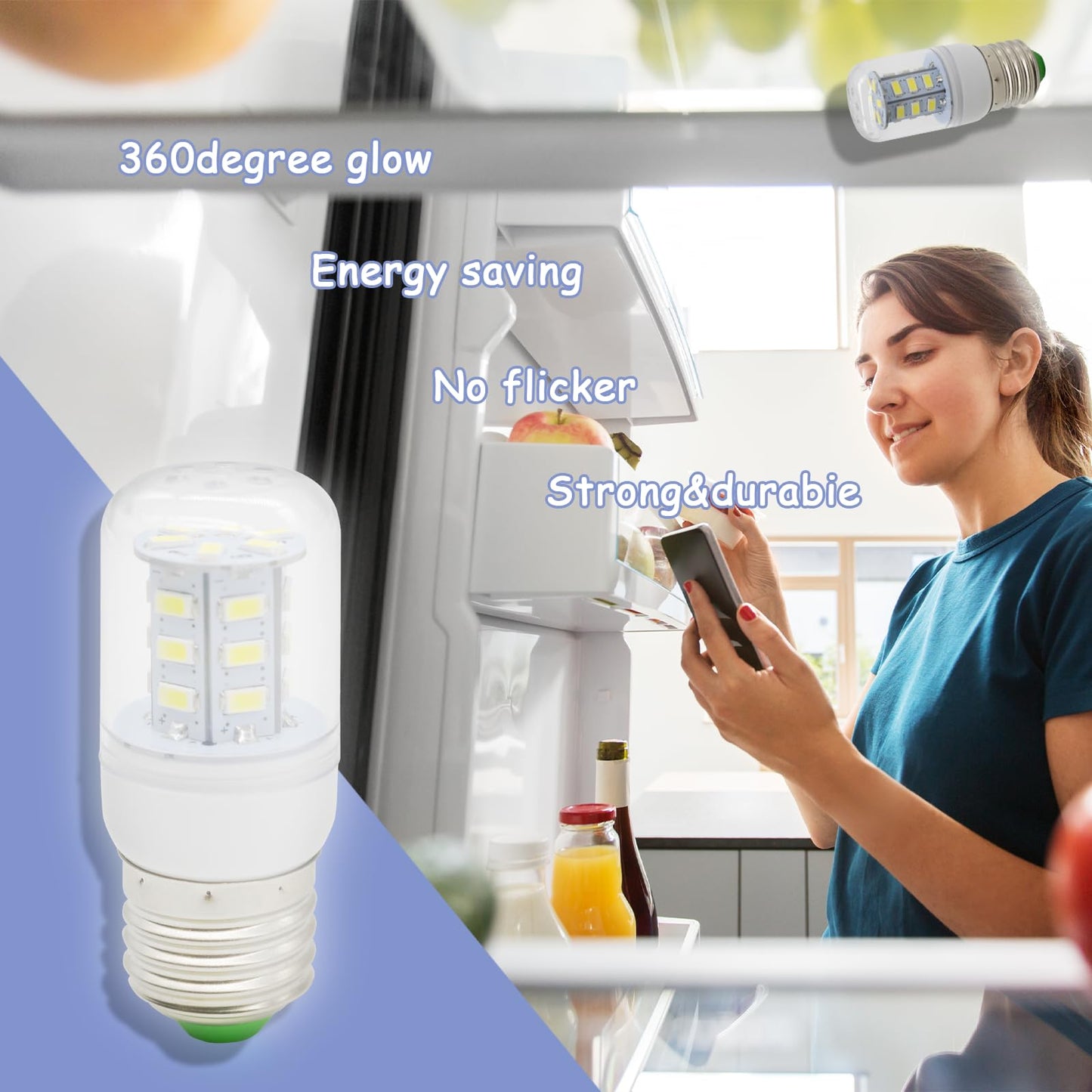 Delixike 5304511738 LED Refrigerator Replace PS12364857 AP6278388 4584444 Fits Frigidaire Electrolux Kenmore Freezer White Bulb,3.5w E27 Base?1Pcs?