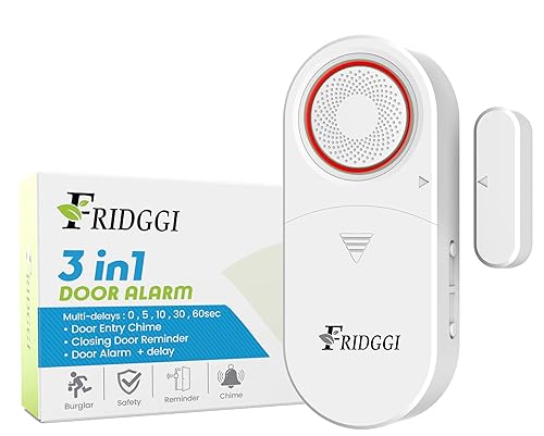 3-in-1 Alarm - Door Left Open Alarm, Doors Chime with Delay, 0/5/10/30/60 Seconds, 2/5 Minutes, Gate Ajar Alert, 80 to 120 dB, Close Door Reminder