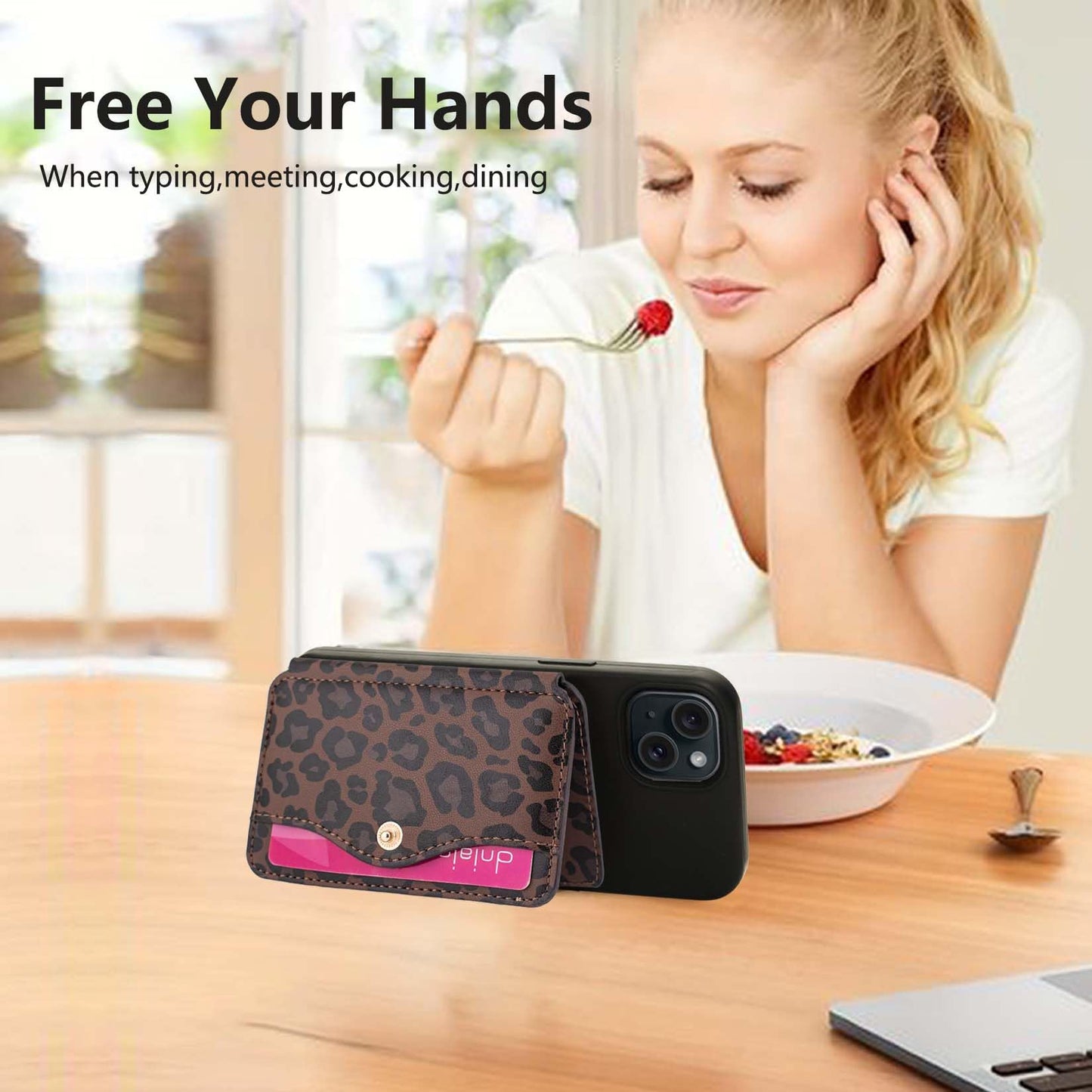 M-Plateau Credit Card Holder For Cell PhoneWith Slim Adhesive Card Holder for Phone Case and Most Smartphones (Leopard Print)