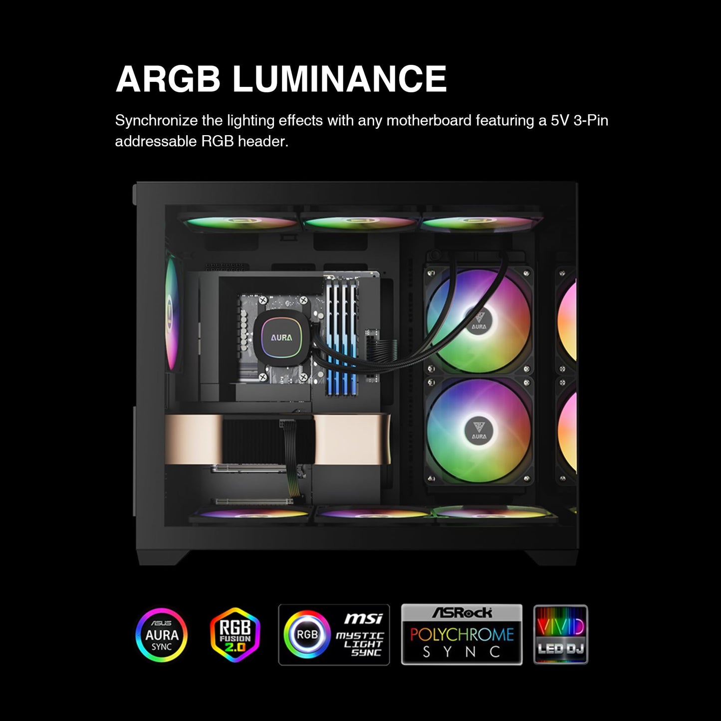 GAMDIAS 240mm AIO CPU Cooler, ARGB Liquid Cooler with 2×120mm PWM Fans Up to 73.7CFM, All-in-One Water Cooling CPU Cooler for Intel