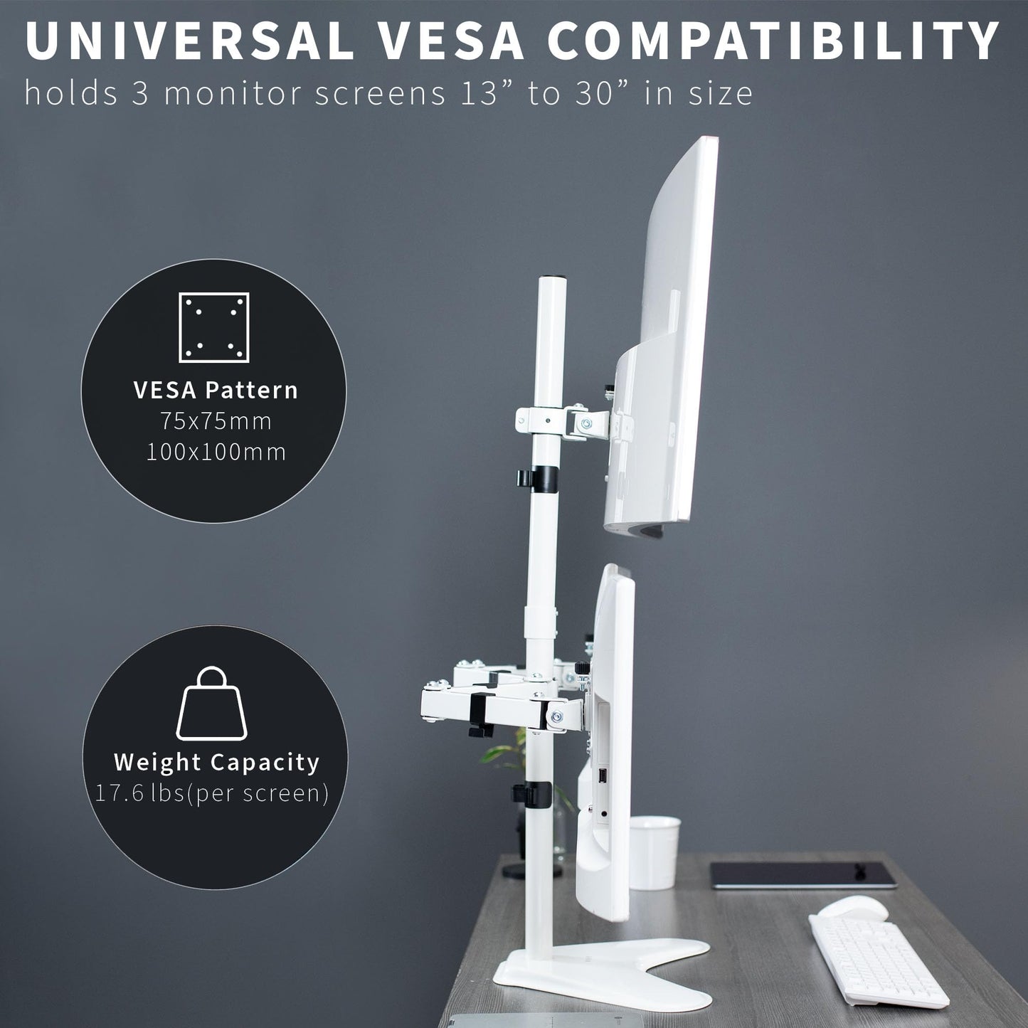 VIVO Triple LCD LED Computer Monitor Desk Stand, Free Standing Heavy Duty Fully Adjustable Mount for 3 Screens up to 30 inches STAND-V003EW