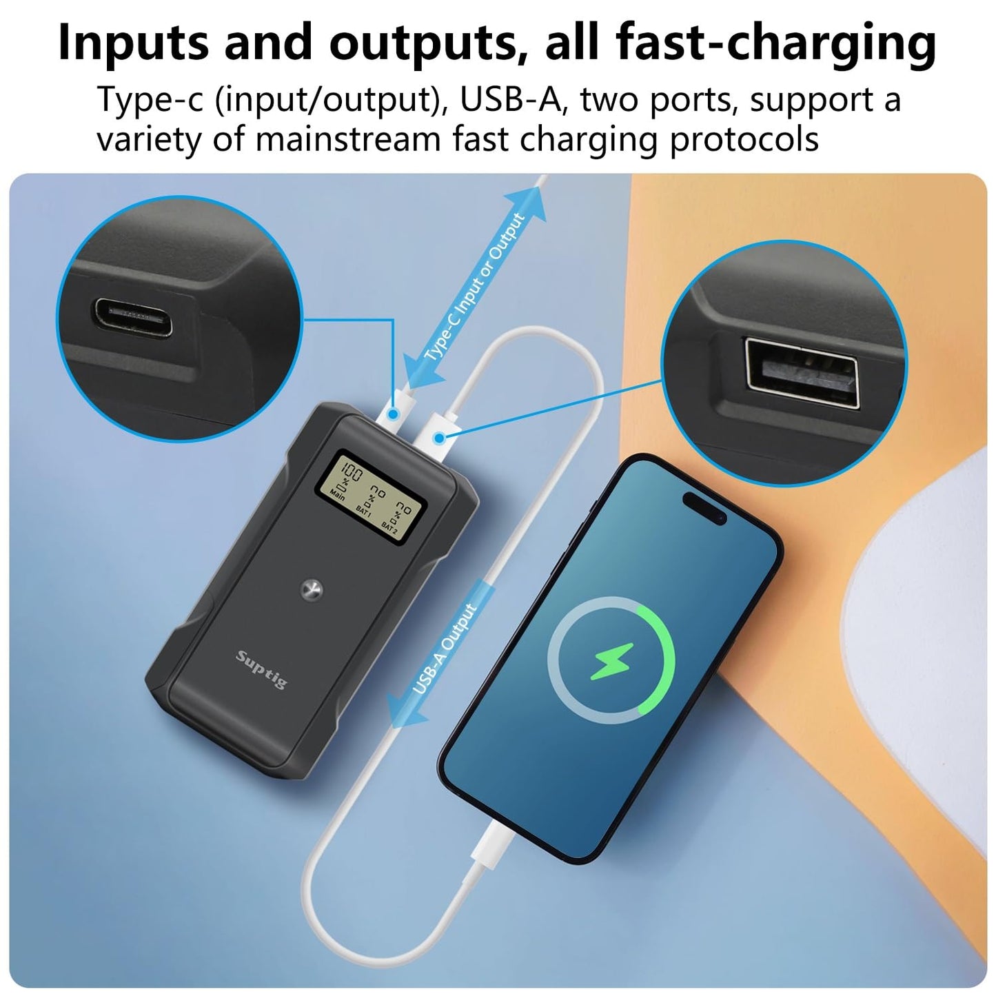 Suptig Power Bank with Battery Charger, 10,000mAh Battery Pack Charger Box for Gopro Hero 13
