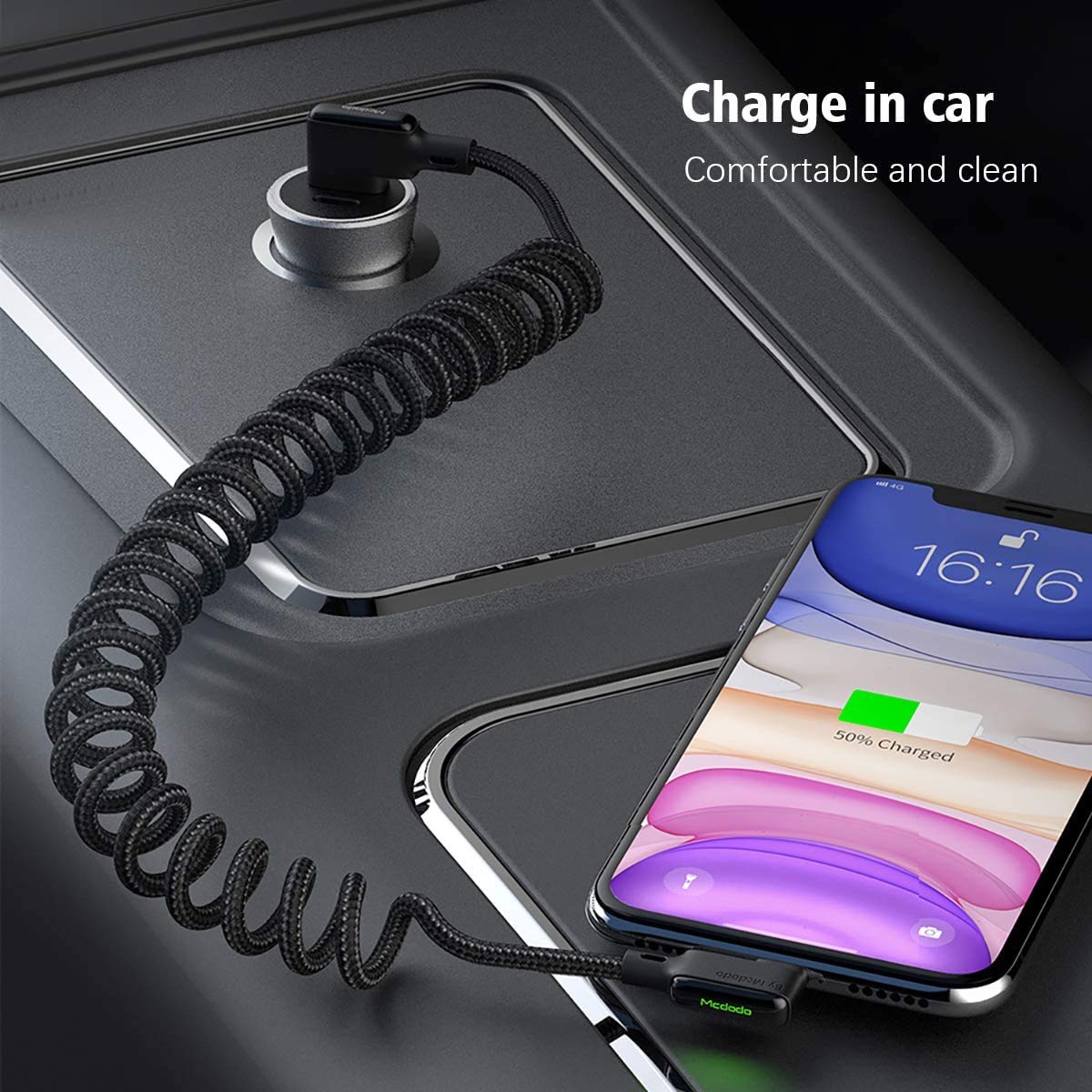 mcdodo [2 Pack] Anti Winding Cable, 90 Degree Retractable LED Coiled Cord Nylon Braided Sync Charge USB Data 6FT/1.8M Cable Compatible Phone…