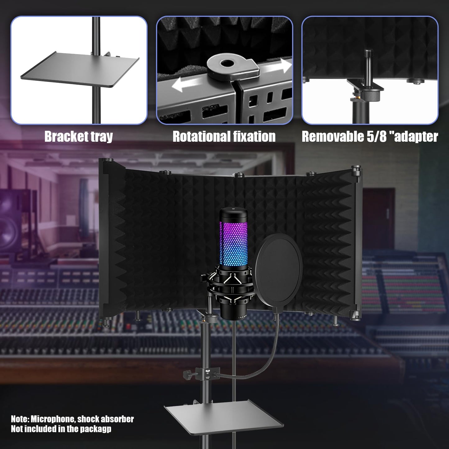 Professional Studio Recording Microphone Isolation Shield With Standing & Desktop,High Density Mic Sound Shield for Recording Studio, Podcasts