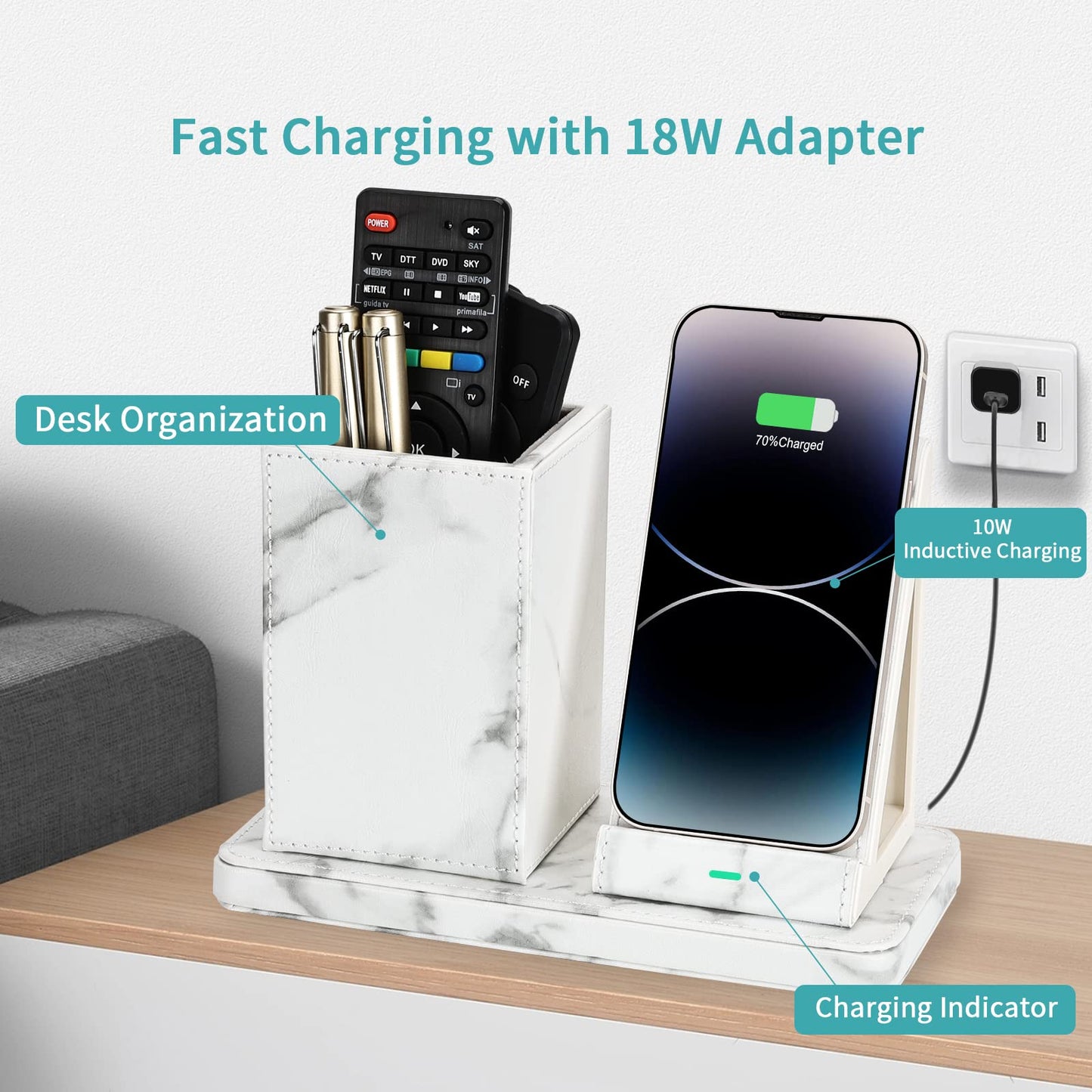 Wireless Charger with Desk Organizer, Wireless Charging Station for iPhone 13/13 Pro Max/13 Pro/12 Series/11/XS Max/XR/X/8Plus/SE 2, Wireless Charging