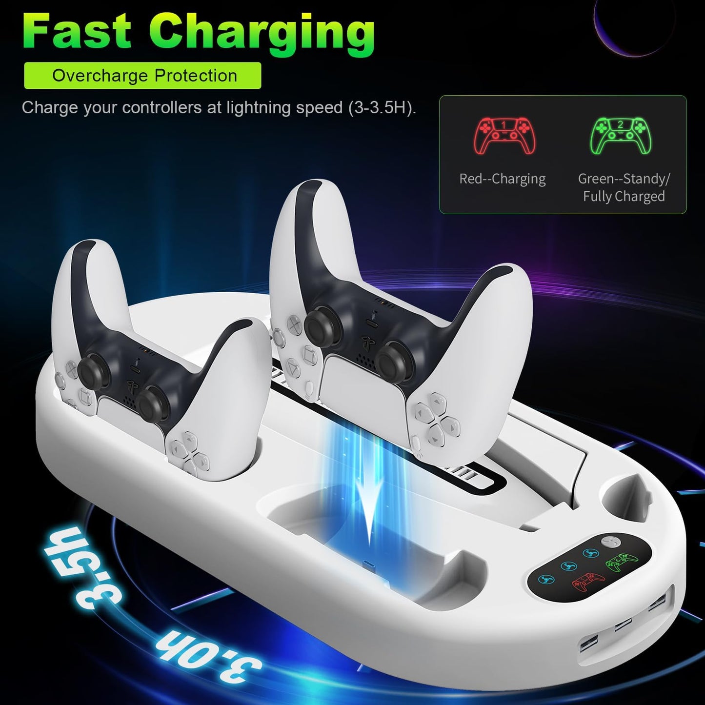 AMZDM PS5 Stand Cooling Station with Dual PS5 Charging Station & Controller Charger, White