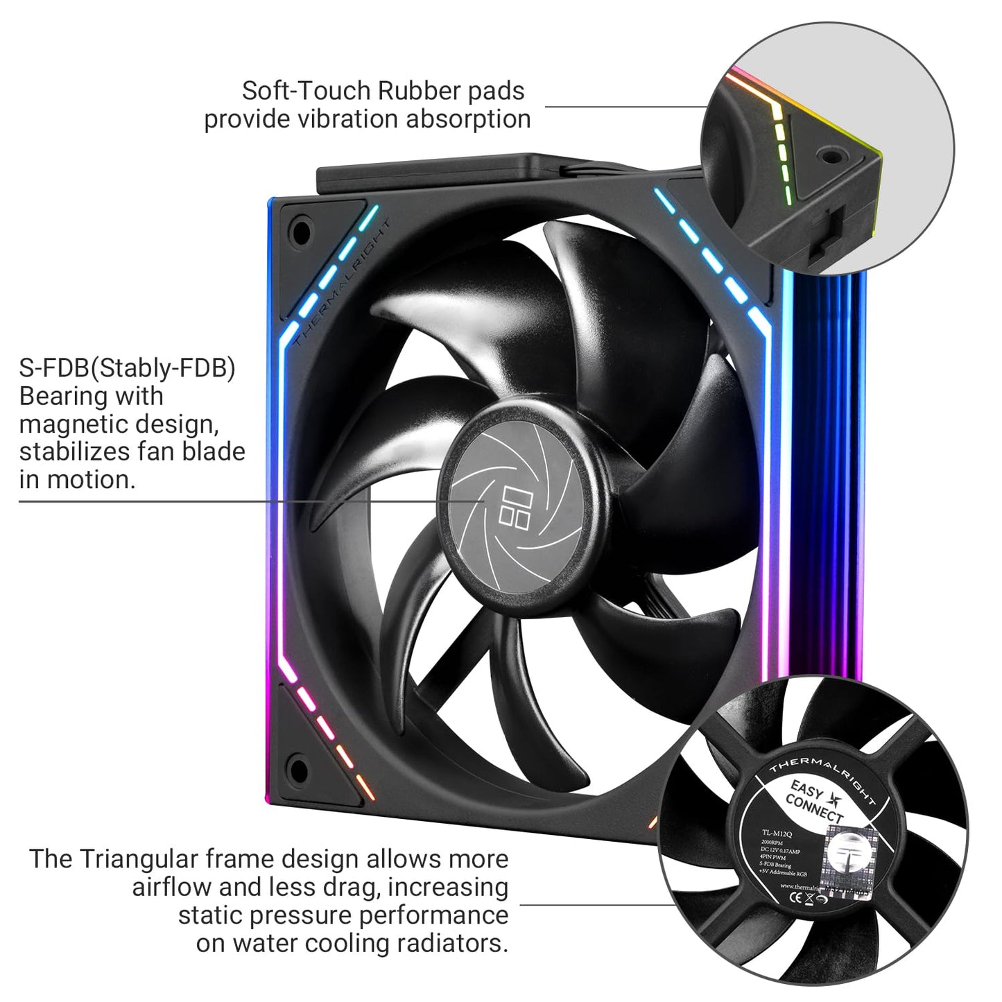 Thermalright TL-M12Q CPU Fan 120mm Case Cooler, PWM Connector Silent Computer Cooling with S-FDB Bearing,PC Fan with ARGB Mirror Light Effect,Low