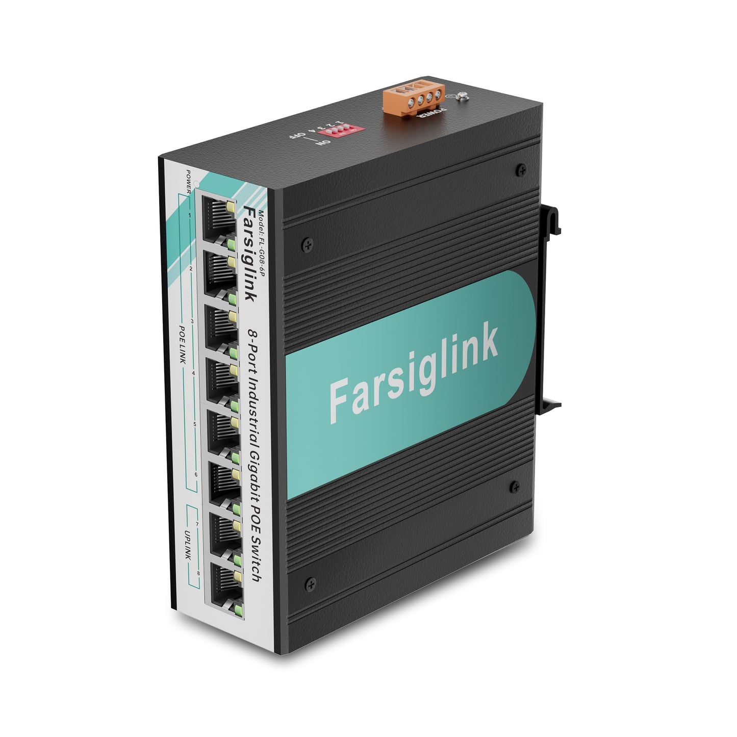 8-Port Industrial Gigabit PoE+ DIN-Rail Ethernet Switch, Plug & Play, 16Gbps Switching Capacity, IP40 Unmanaged Din Rail Switch for IP Cameras, VoIP