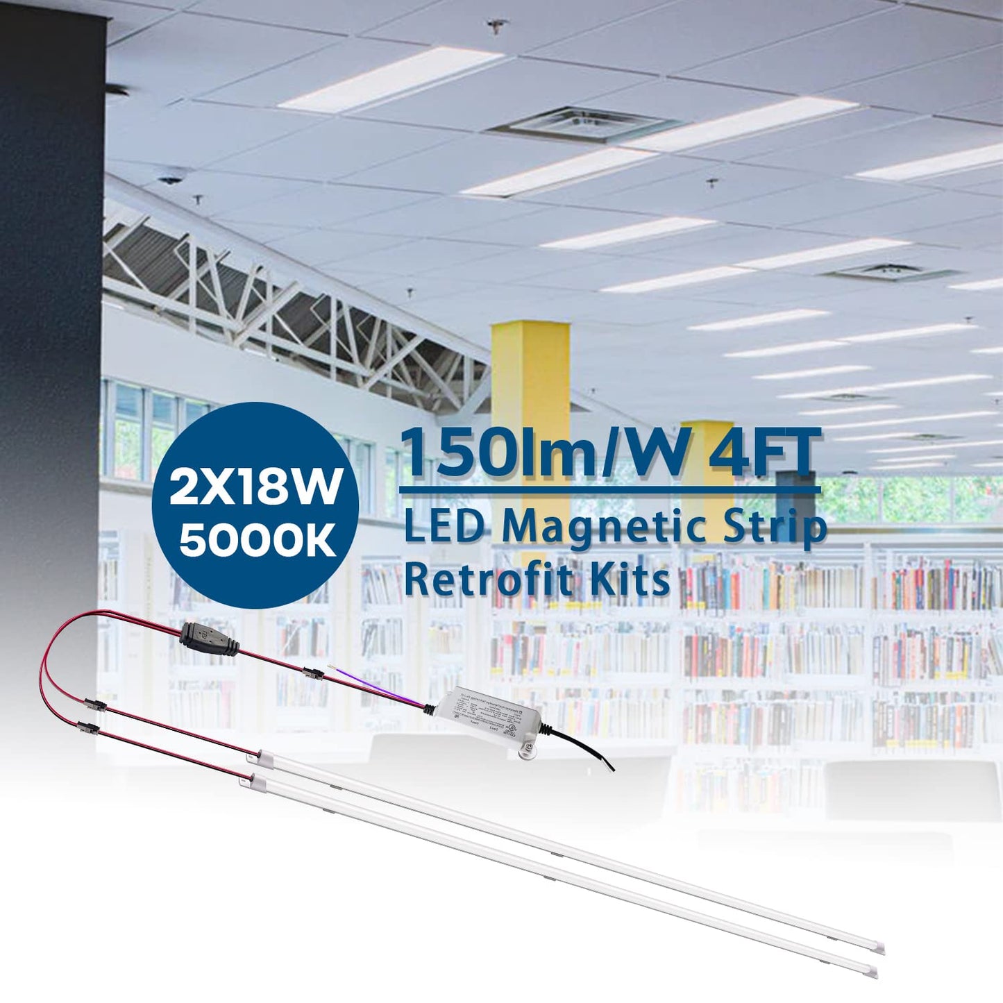 jimwhen 4FT Magnetic LED Troffer Retrofit Kit, 2x4 FT LED Retrofit Kit,36W,5000K Daylight White,Super Bright 5400LM,0-10V Dimmable,T8 T10 T12