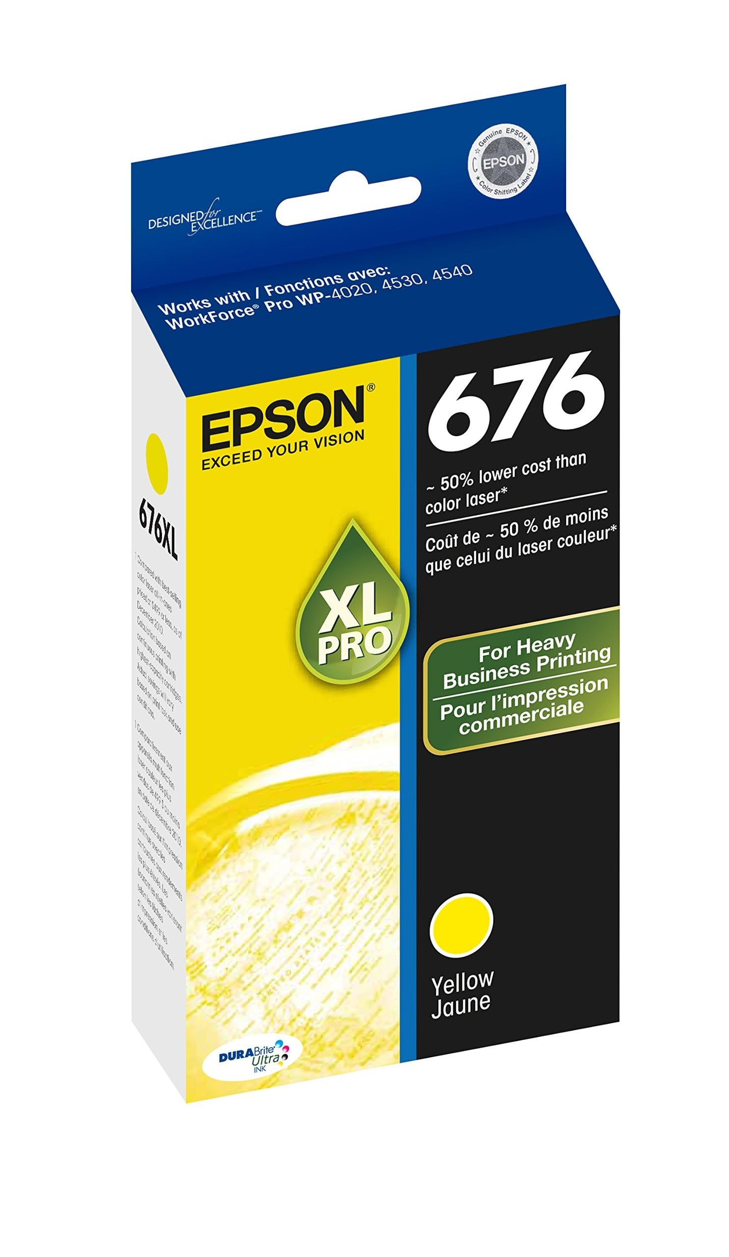 Epson 676 DURABrite Ultra Ink High Capacity Yellow Cartridge (T676XL420-S) Works with Workforce Pro WP-4010, 4020, 4023, 4090, 4520, 4530, 4533, 4540