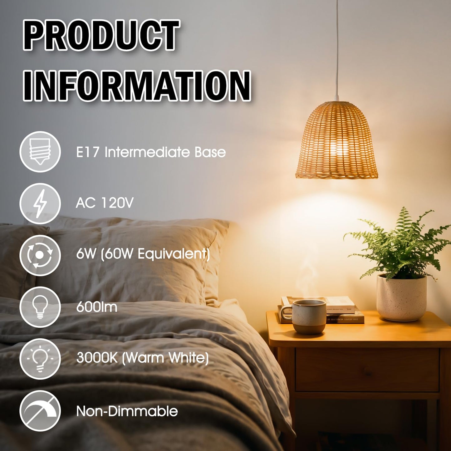 FAGUANGAO E17 Intermediate Base LED G14 Bulbs, 6W 60W Equivalent, 3000K Soft White, 600LM,Globe Light Bulbs for Ceiling Fan, Chandelier Lighting, Not