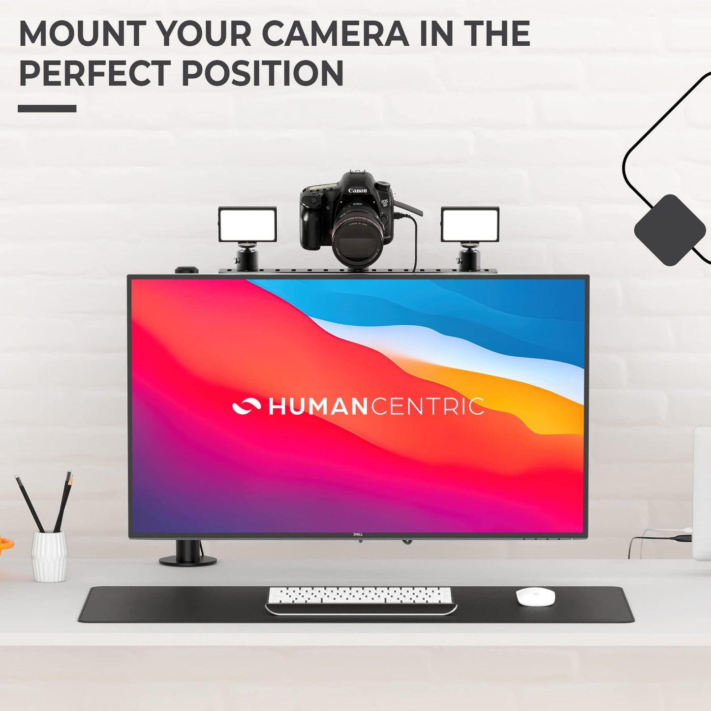 HumanCentric DSLR Monitor Mount Large, Desk Camera Mounting, Light Webcam, Microphone Shelf for Monitor VESA Arm, Replace Clamp Tripods, 100x100mm