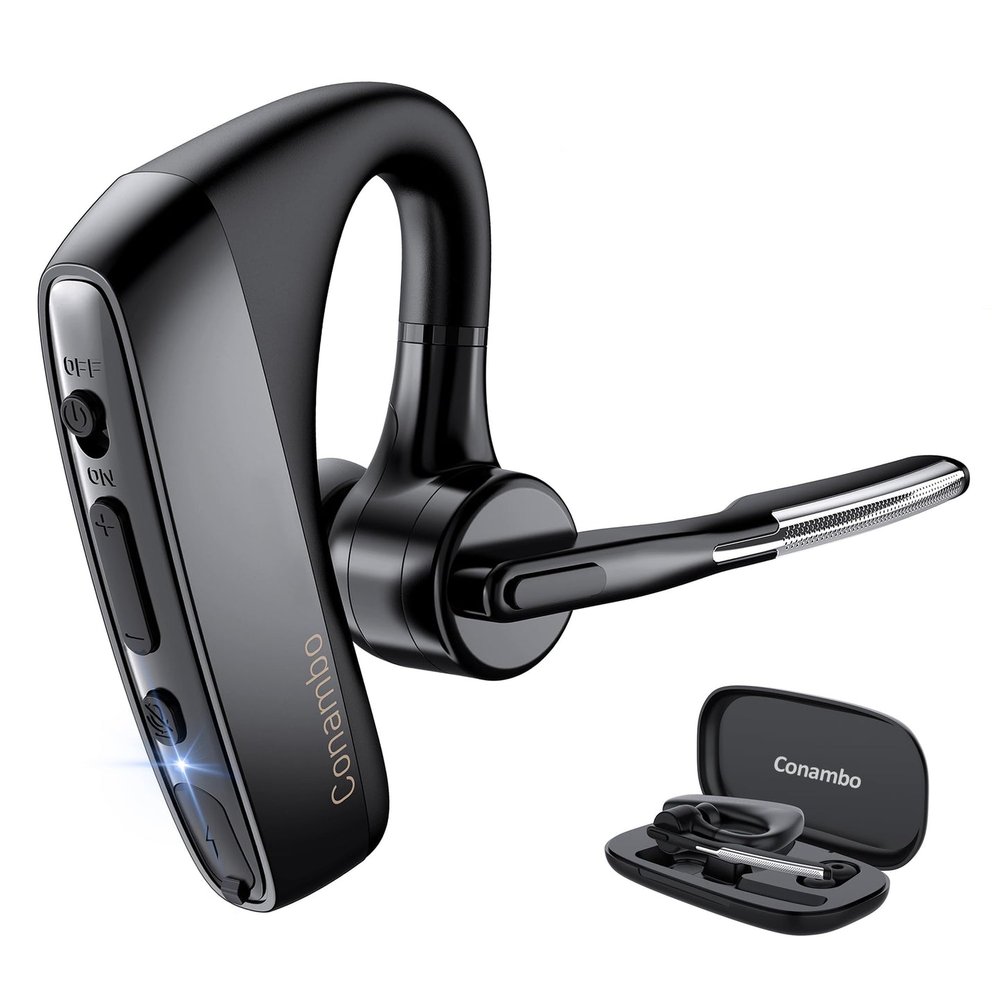 Conambo K18 Bluetooth Headset V5.1, Wireless Headset with Dual Mic CVC8.0 Noise Canceling Hands Free Bluetooth Earpiece for Trucker Work Cell Phone