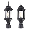LIT-PaTH Outdoor Post Lighting Fixture Pole Lantern, E26 Medium Base Max 60W, Aluminum Housing Plus Glass, 2-Pack, Black Finish