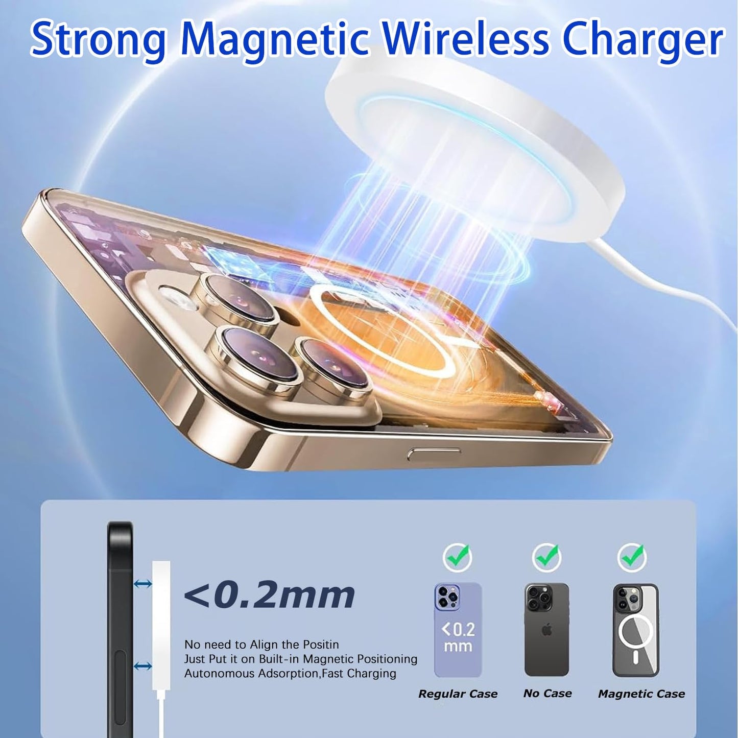 [Apple MFi Certified]Magnetic Charger for iPhone 17,15W Fast Apple Wireless Magnetic Charging Pad,MagSafe Charger with USB C Wall Charging Block