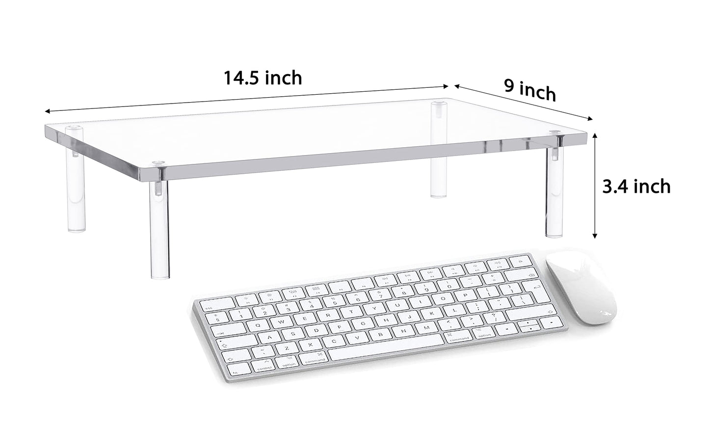 Jusalpha Acrylic Monitor Stand - 10mm Thickness Clear Platform - 14.5'' x 9'' x 3.4'' Desktop/ Laptop/ Monitor Riser Stand- for Laptop, Printer