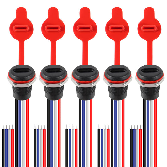 5Pcs 4Pin Charging Socket Female Mount Connector Adapter USB Type-C Port Charging Interface Socket Female Type C 3A with Waterproof Cover Cap Jack