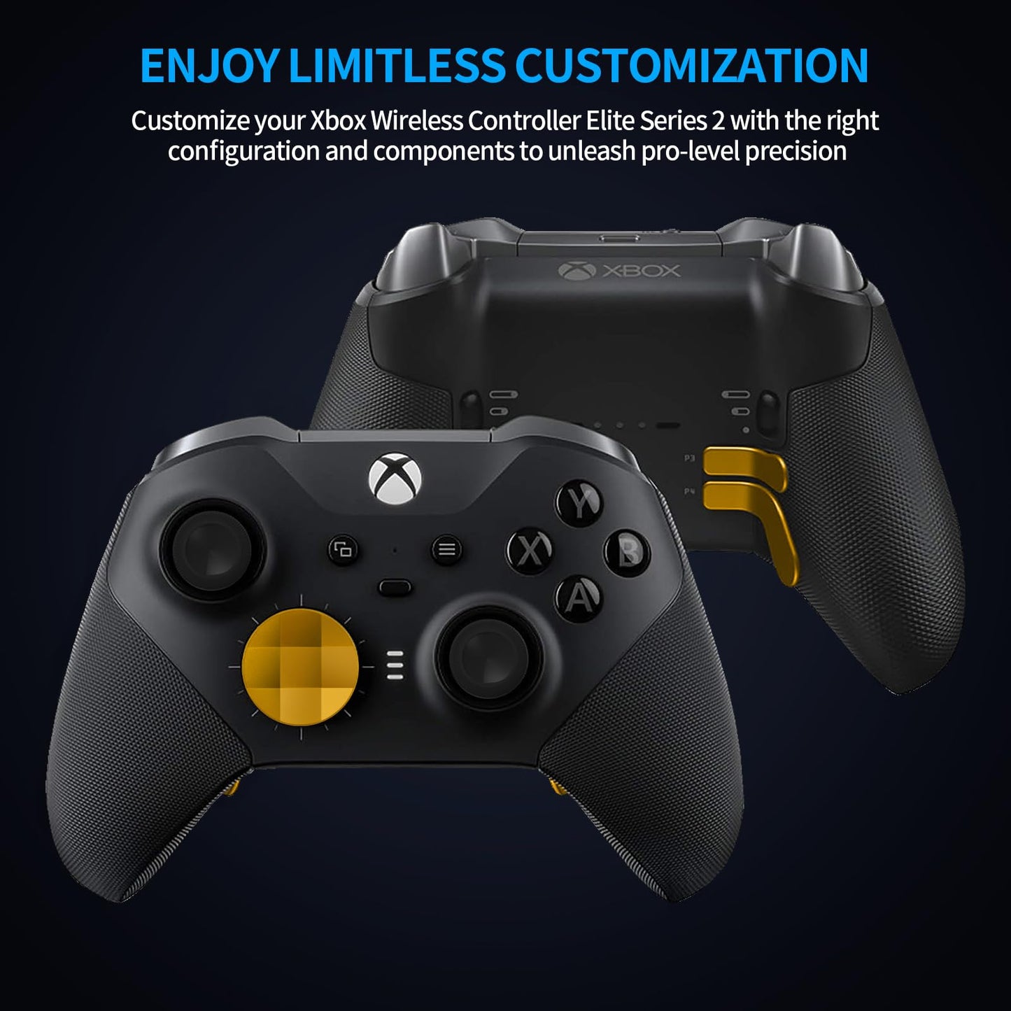 Accessories for Xbox Elite Controller Series 2 - 13 in 1 Replacement Paddles Gold Color Thumbsticks Analog Sticks Joystick Parts Repair Kit Component