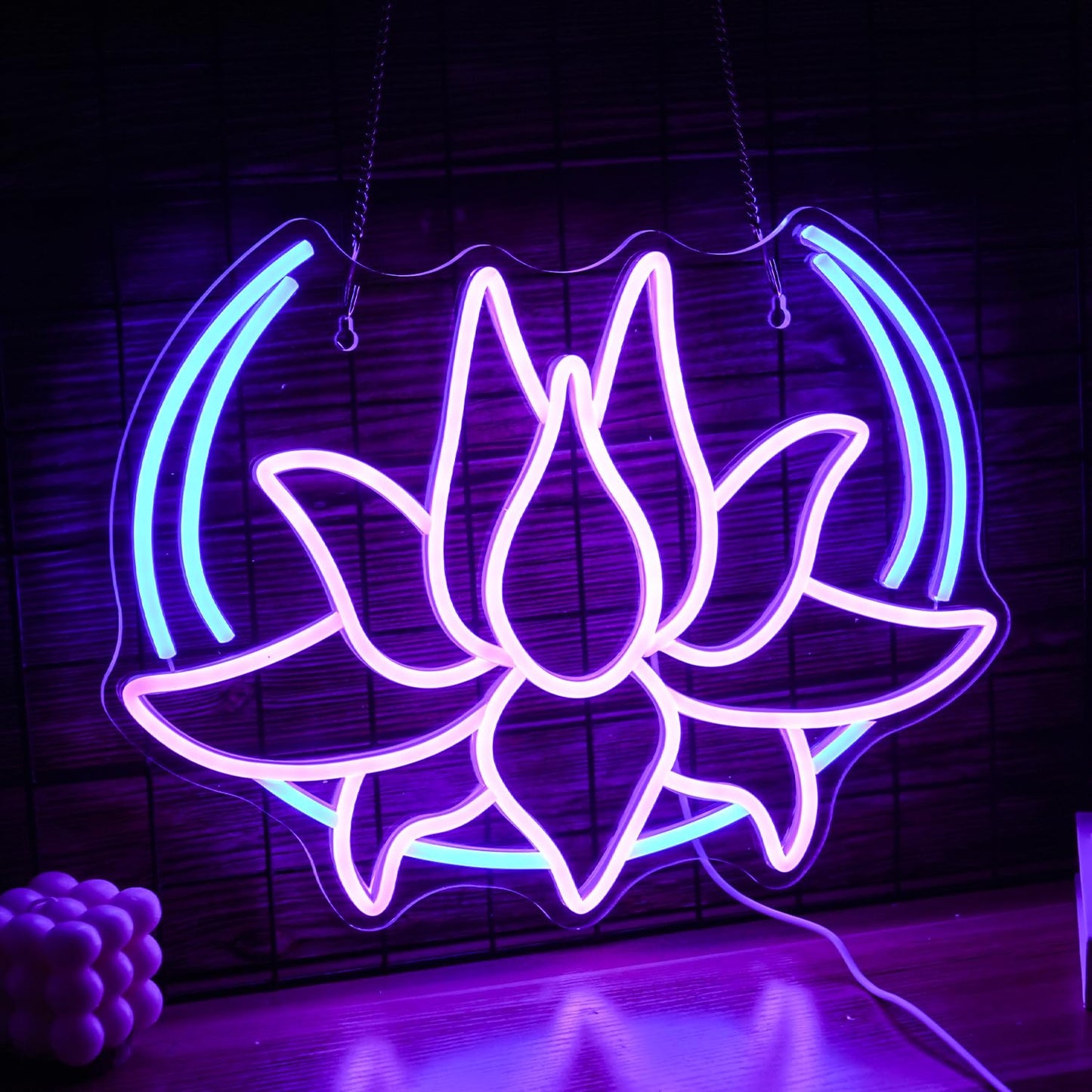 BNEMCEZH Moon Lotus Flower Neon Sign Dimmable Blue Moon Neon Light Sign for Wall Decor USB Power Purple Lotus Led Light Up Sign for Bedroom Yoga Room