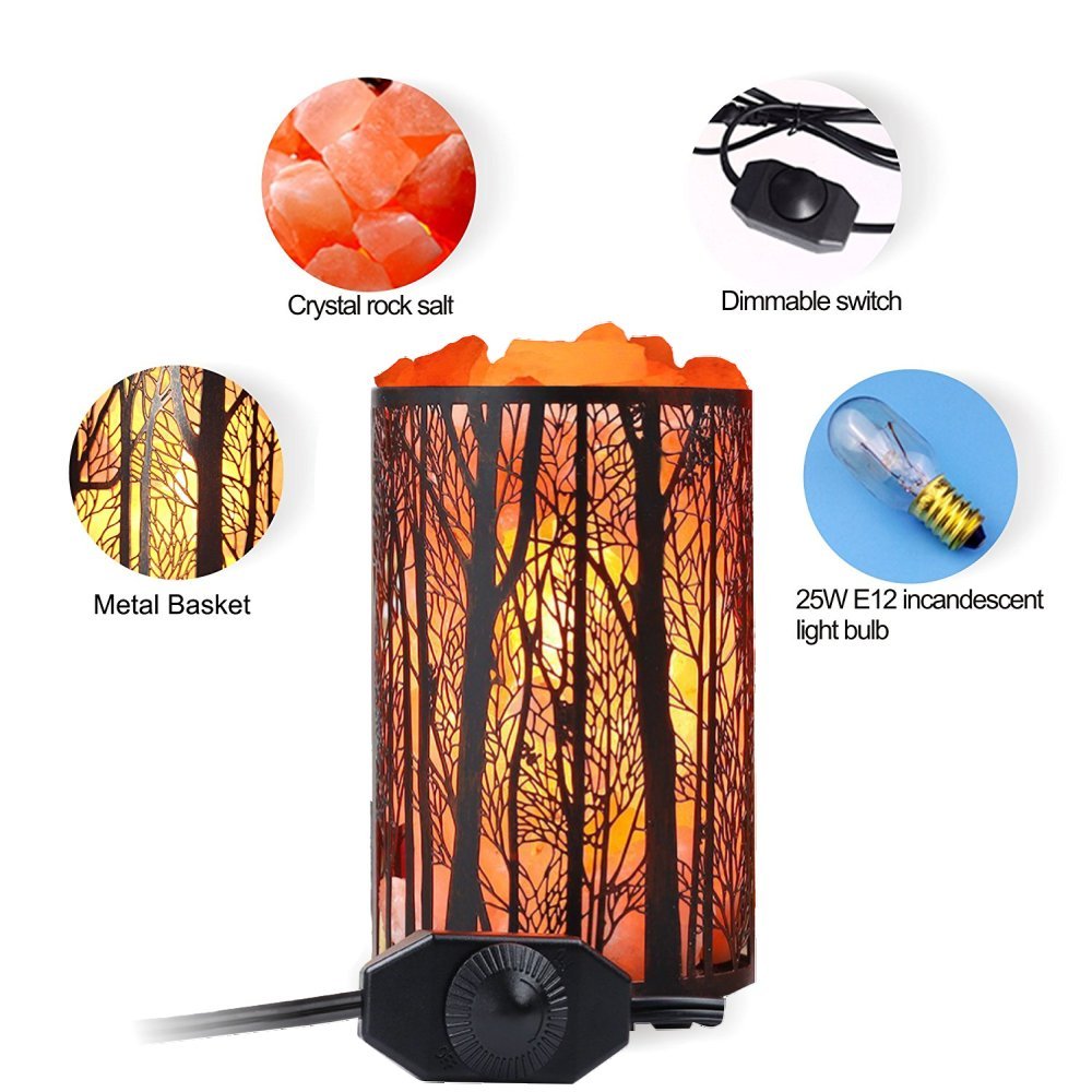 Shineled Himalayan Salt Lamp, Salt Rock Lamp Natural Night Light in Forest Design Metal Basket with Dimmer Switch (4.1 x 6.5 4.4-5lbs), 25Watt Bulbs