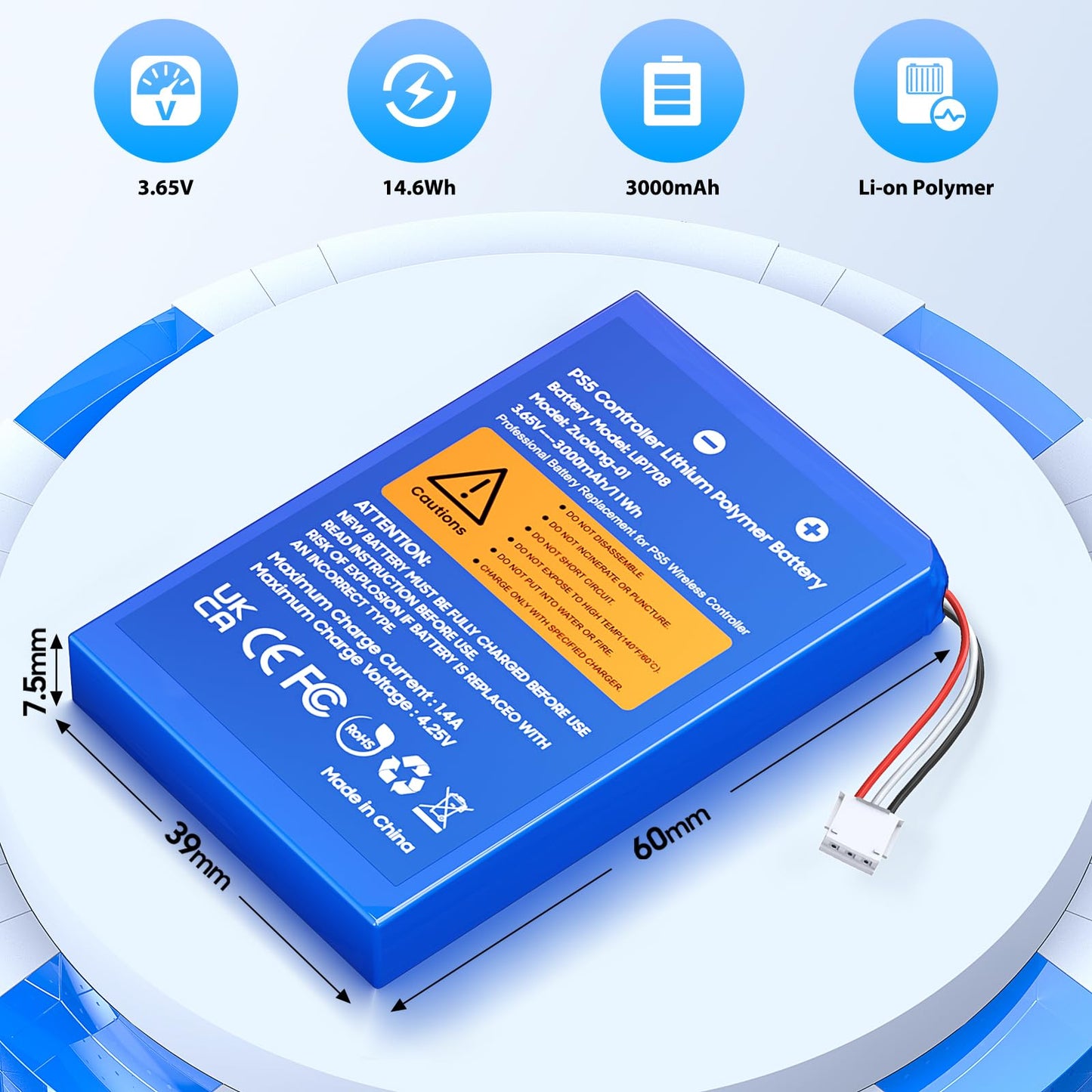 3000mAh PS5 Controller Battery, Rechargeable PS5 Battery Pack, DualSense Batteries Replacement for PlayStation 5 Controller (Not for PS 5 DualSense